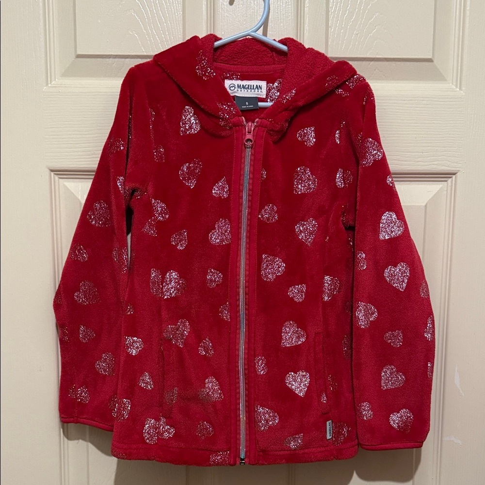 Magellan Outdoors Red Fleece with Silver Hearts